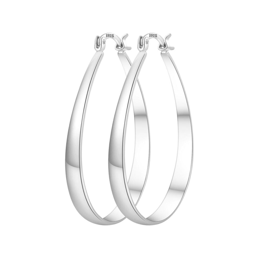 Sterling Silver Hoop Earrings for Women, Lightweight Large Oval Hoops